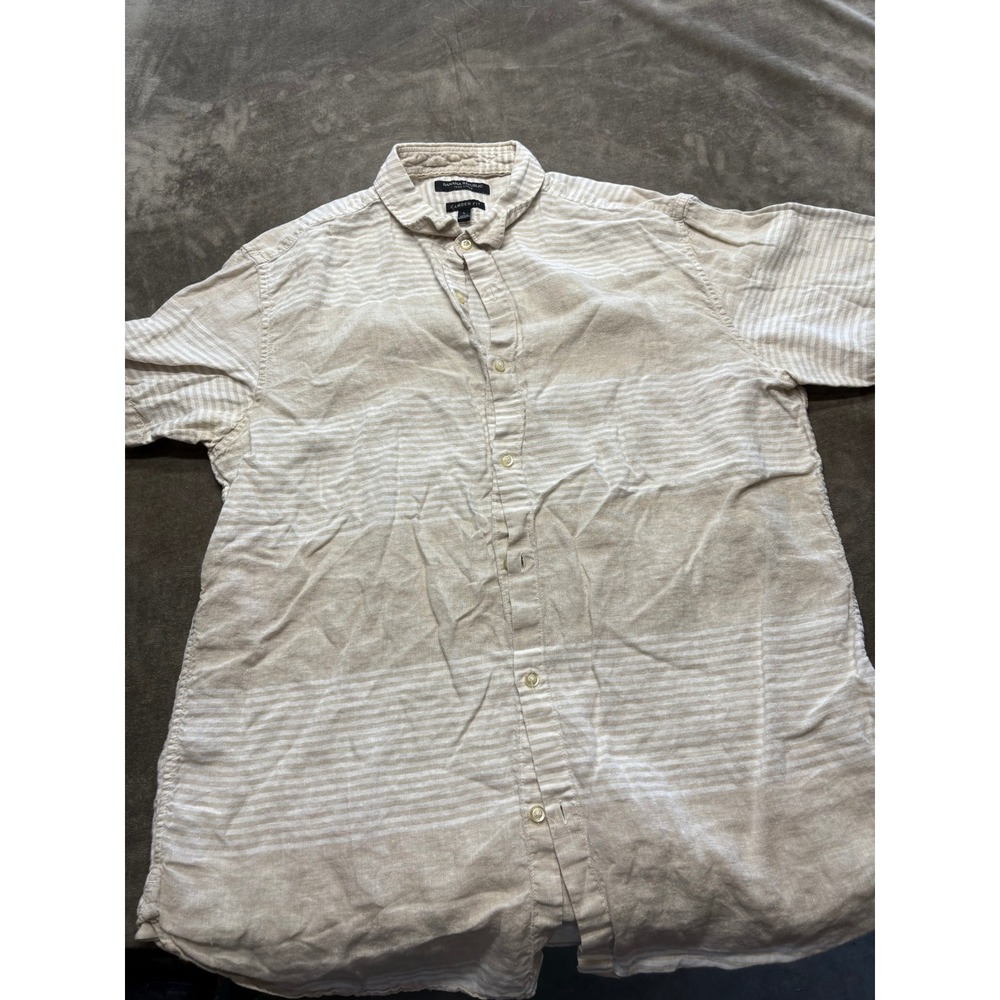Banana Republic Camden Fit Linen Striped Short Sleeve Button Shirt Men's Size L